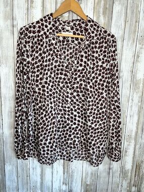 LOFT Softened Shirt Blouse Large Floral Button Front Lightweight Long Sleeve Top